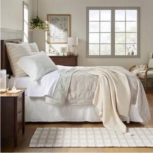 Hearth & Hand King Stitched Windowpane Quilt, Taupe/Green/Cream